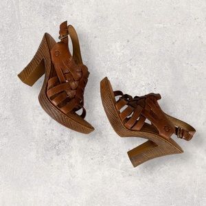 BORN Strappy Leather Slingback Sandal, Heels, Brown, Size 7/38